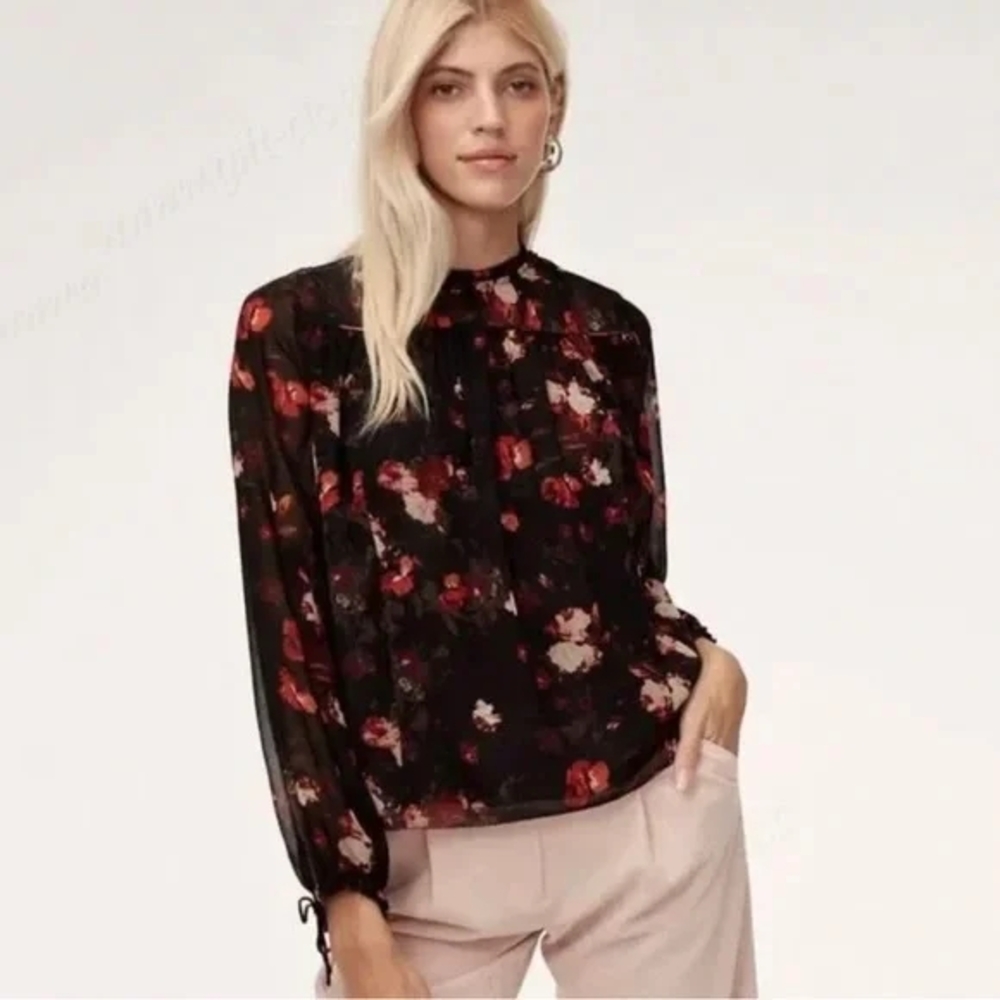 Aritzia Wilfred Lourdes Floral Black Blouse Sz Sm